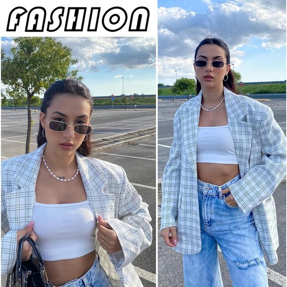 ✨Women Black Rectangle 90s Retro Small Narrow Square Frame Protection Sunglasses main image 5